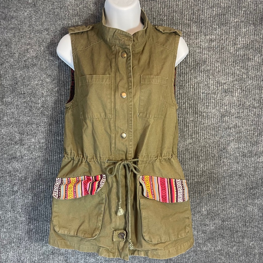 En Creme Utility Vest Women S Olive Green‎ Cotton Boho Cargo Military Aztec